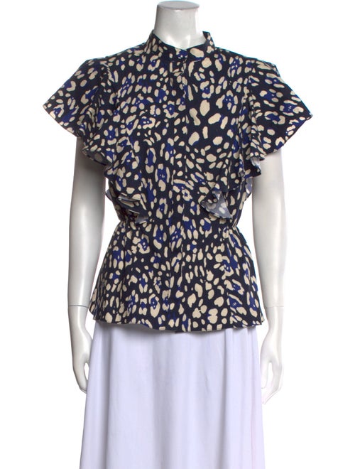 Adam Lippes Printed Mock Neck Button-Up Top