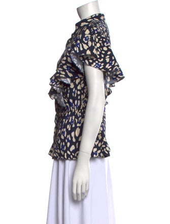 Adam Lippes Printed Mock Neck Button-Up Top