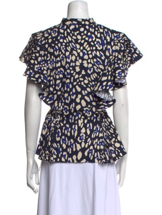 Adam Lippes Printed Mock Neck Button-Up Top