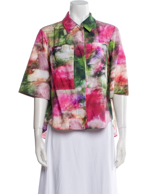 Adam Lippes Printed Short Sleeve Button-Up Top
