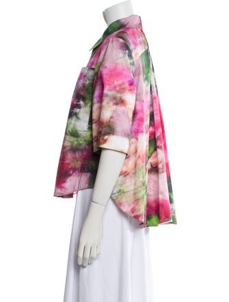 Adam Lippes Printed Short Sleeve Button-Up Top