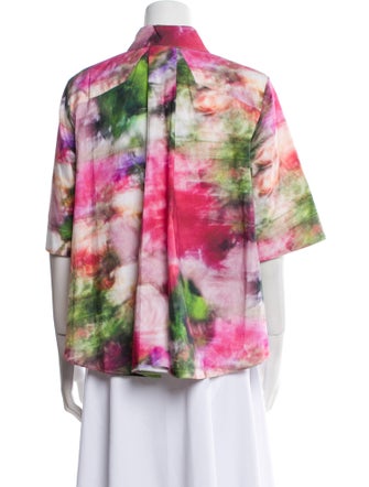 Adam Lippes Printed Short Sleeve Button-Up Top