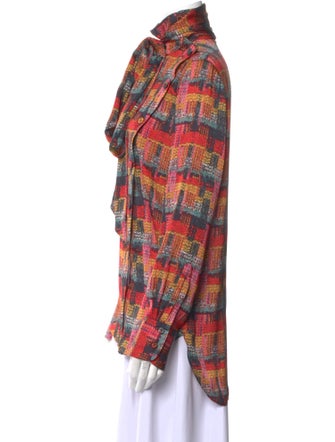 Adam Lippes Plaid Print Mock Neck Blouse