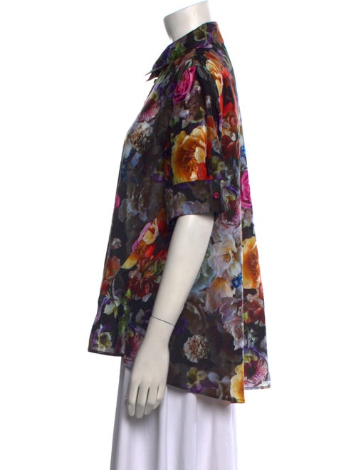 Adam Lippes Floral Print Short Sleeve Button-Up Top
