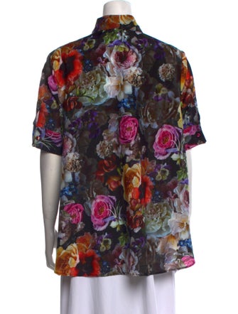Adam Lippes Floral Print Short Sleeve Button-Up Top