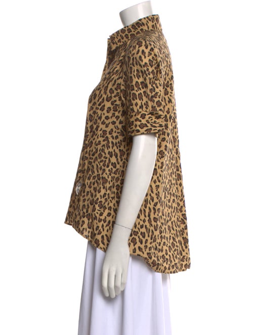 Adam Lippes Animal Print Short Sleeve Button-Up Top