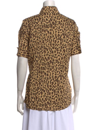 Adam Lippes Animal Print Short Sleeve Button-Up Top