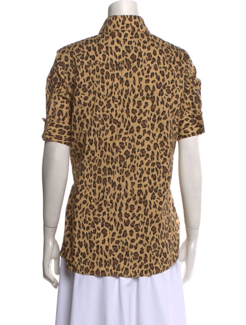 Adam Lippes Animal Print Short Sleeve Button-Up Top