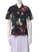 Adam Lippes Floral Print Short Sleeve Button-Up Top