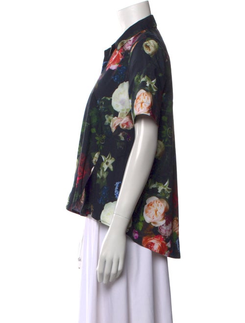 Adam Lippes Floral Print Short Sleeve Button-Up Top