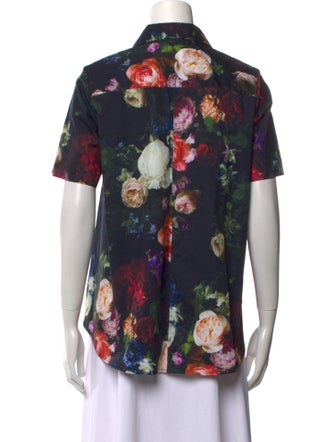 Adam Lippes Floral Print Short Sleeve Button-Up Top