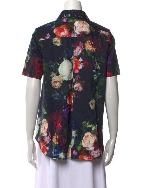 Adam Lippes Floral Print Short Sleeve Button-Up Top