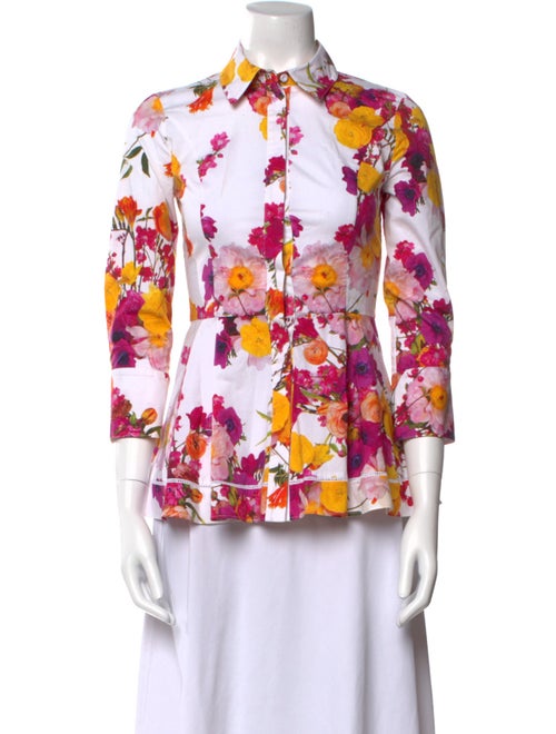 Adam Lippes Floral Print Three-Quarter Sleeve Button-Up Top