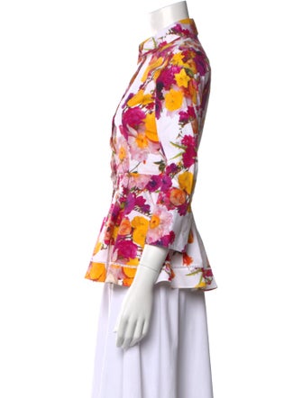 Adam Lippes Floral Print Three-Quarter Sleeve Button-Up Top