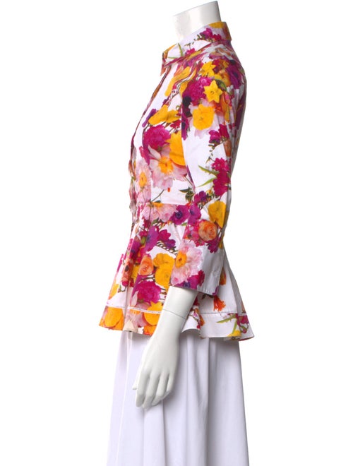 Adam Lippes Floral Print Three-Quarter Sleeve Button-Up Top