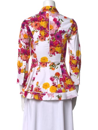 Adam Lippes Floral Print Three-Quarter Sleeve Button-Up Top