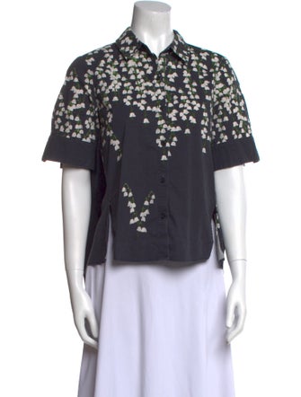 Adam Lippes Printed Short Sleeve Button-Up Top