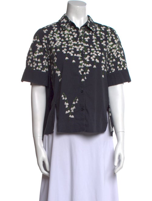Adam Lippes Printed Short Sleeve Button-Up Top