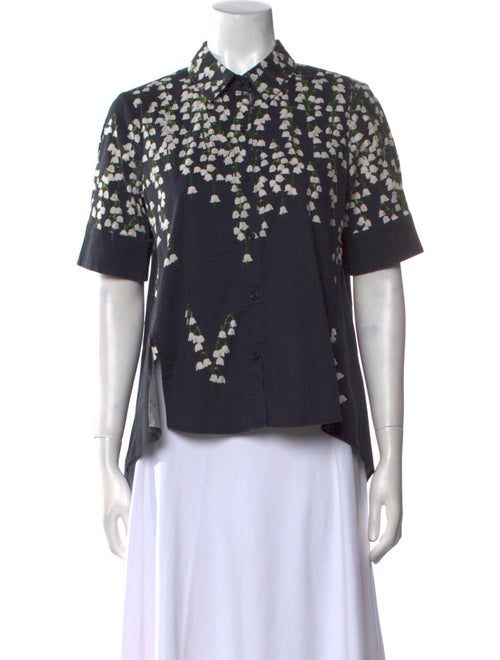 Adam Lippes Floral Print Short Sleeve Button-Up Top