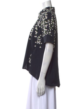 Adam Lippes Floral Print Short Sleeve Button-Up Top