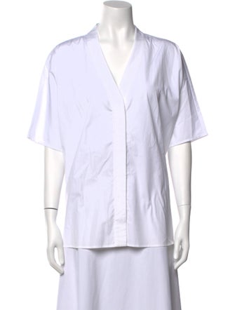 Adam Lippes V-Neck Short Sleeve Button-Up Top