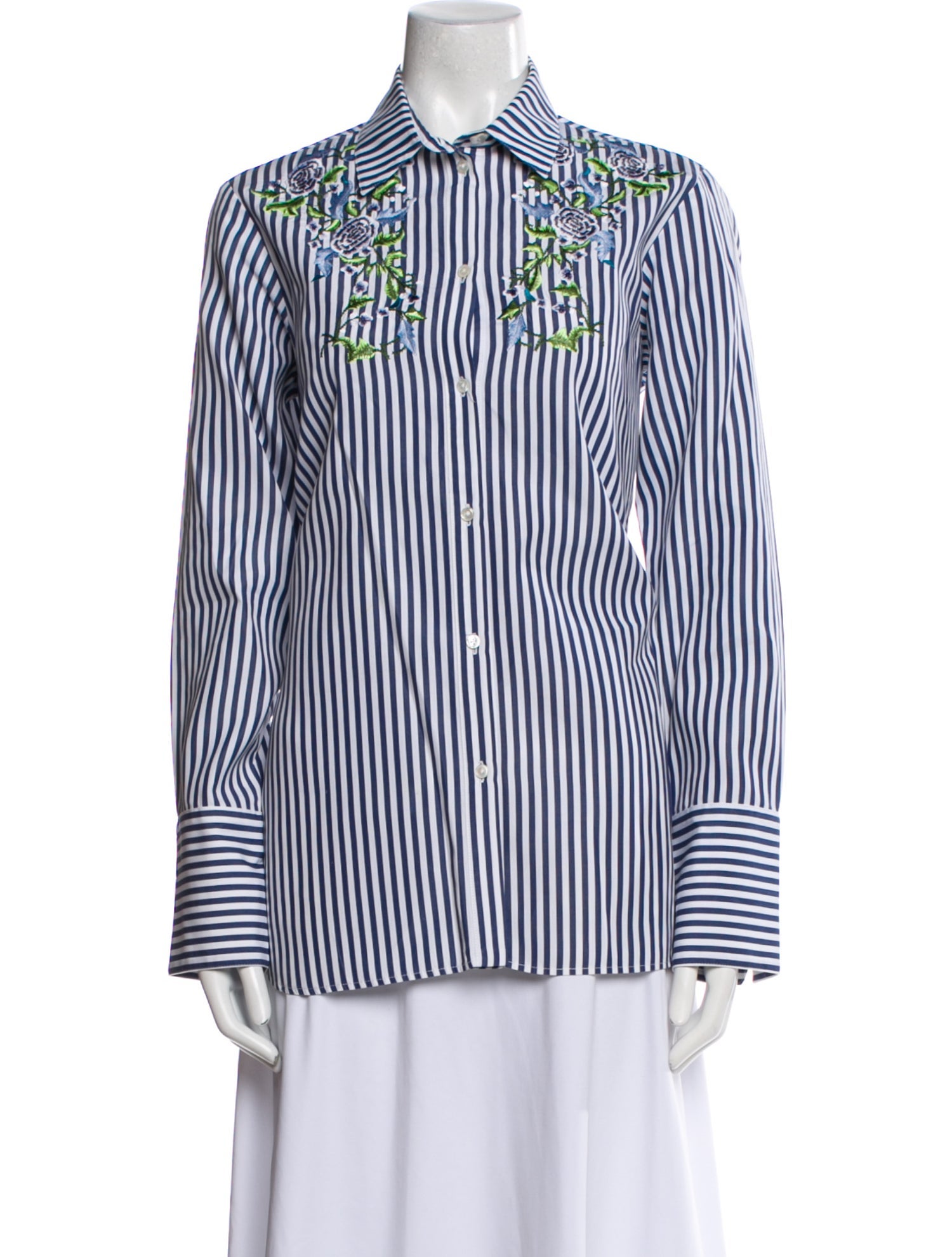 Adam Lippes Striped Long Sleeve Button-Up Top