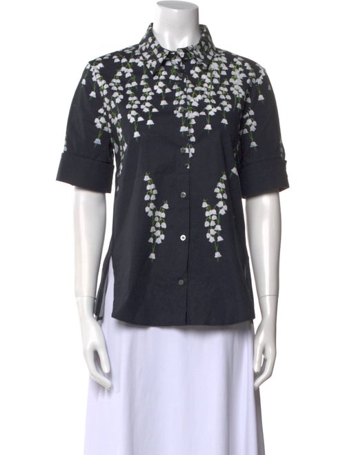 Adam Lippes Printed Mock Neck Button-Up Top