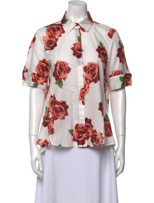 Adam Lippes Floral Print Short Sleeve Button-Up Top