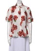 Adam Lippes Floral Print Short Sleeve Button-Up Top