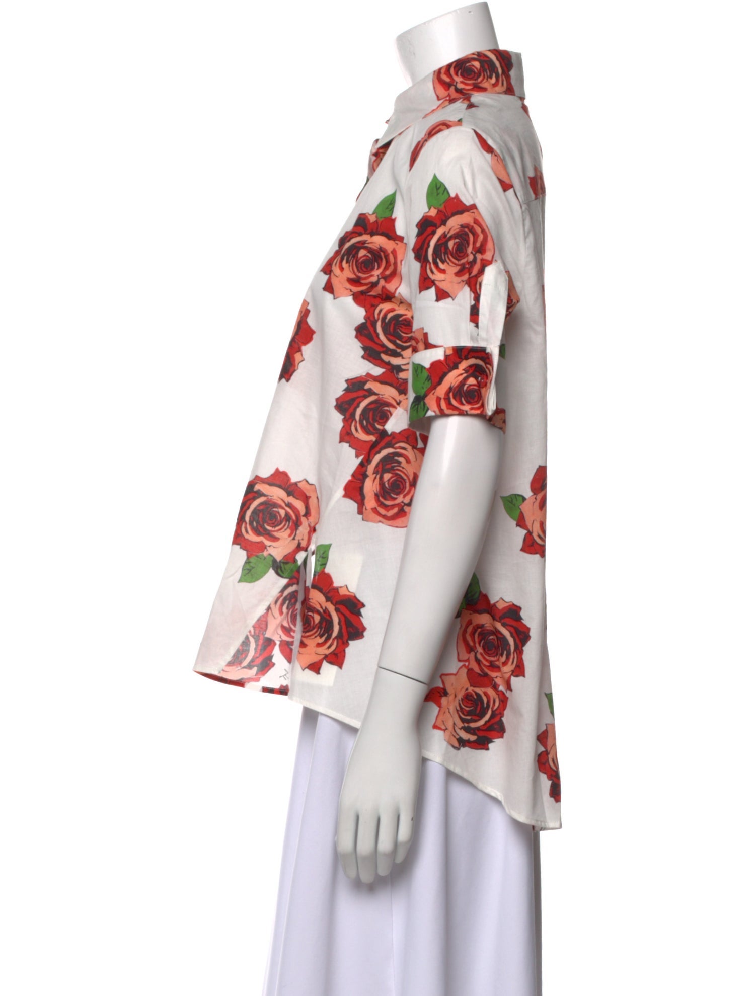 Adam Lippes Floral Print Short Sleeve Button-Up Top