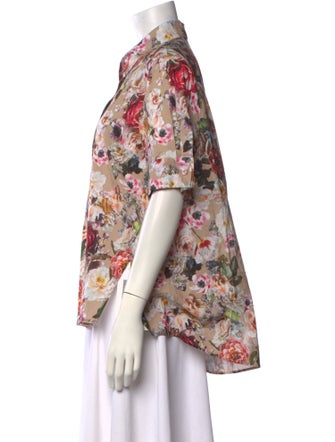 Adam Lippes Floral Print Short Sleeve Button-Up Top