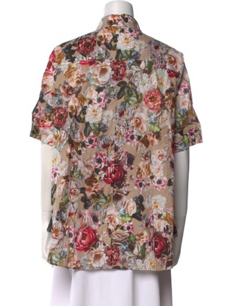 Adam Lippes Floral Print Short Sleeve Button-Up Top