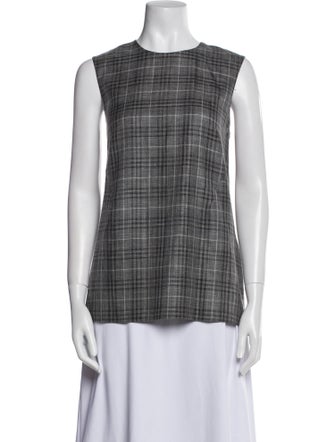 Adam Lippes Wool Plaid Print Top