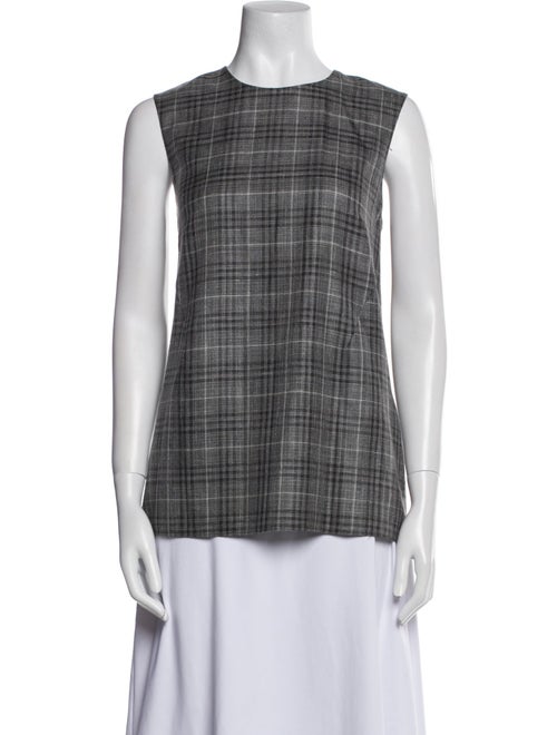 Adam Lippes Wool Plaid Print Top