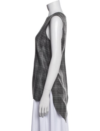Adam Lippes Wool Plaid Print Top
