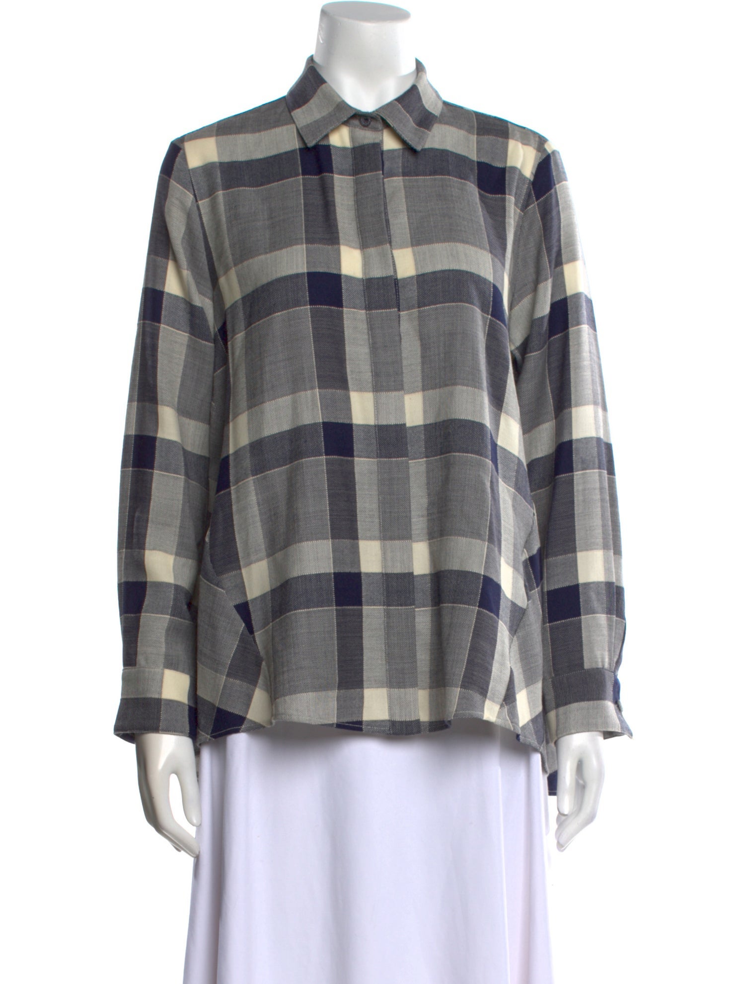 Adam Lippes Wool Plaid Print Button-Up Top