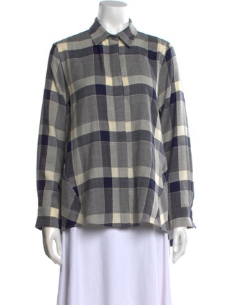 Adam Lippes Wool Plaid Print Button-Up Top