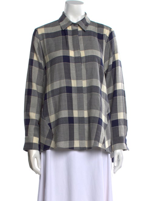 Adam Lippes Wool Plaid Print Button-Up Top