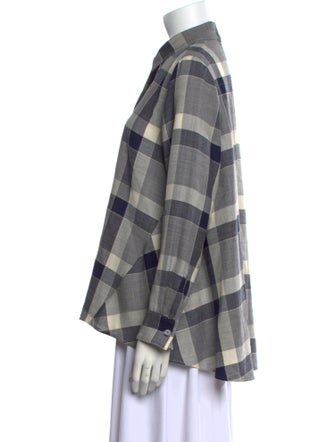 Adam Lippes Wool Plaid Print Button-Up Top