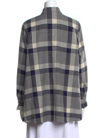 Adam Lippes Wool Plaid Print Button-Up Top