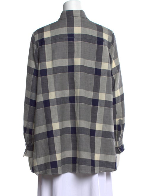 Adam Lippes Wool Plaid Print Button-Up Top