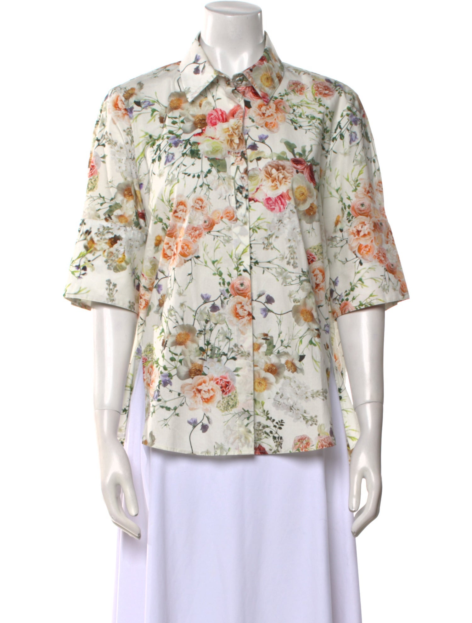 Adam Lippes Floral Print Three-Quarter Sleeve Button-Up Top
