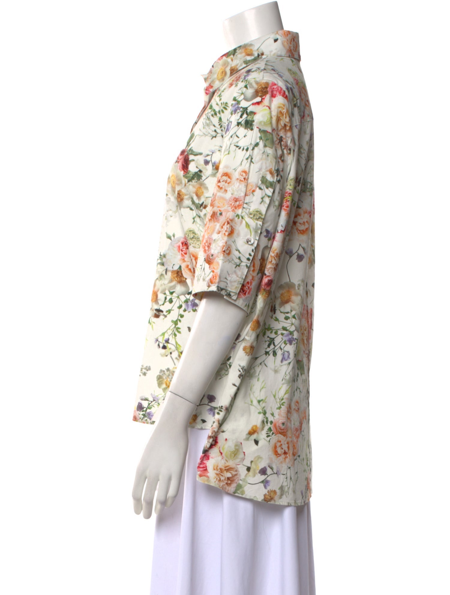 Adam Lippes Floral Print Three-Quarter Sleeve Button-Up Top