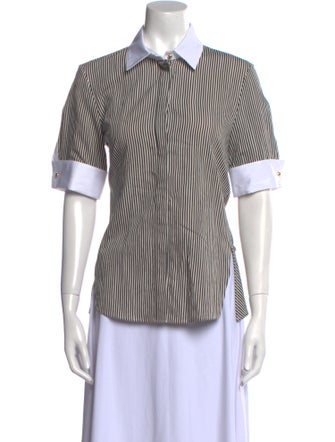 Adam Lippes Striped Short Sleeve Button-Up Top