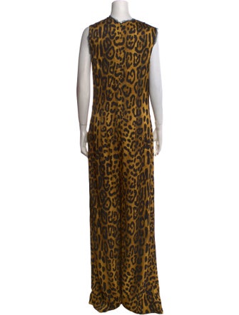 Adam Lippes Animal Print Crew Neck Jumpsuit