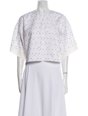 Adam Lippes Printed Crew Neck Crop Top