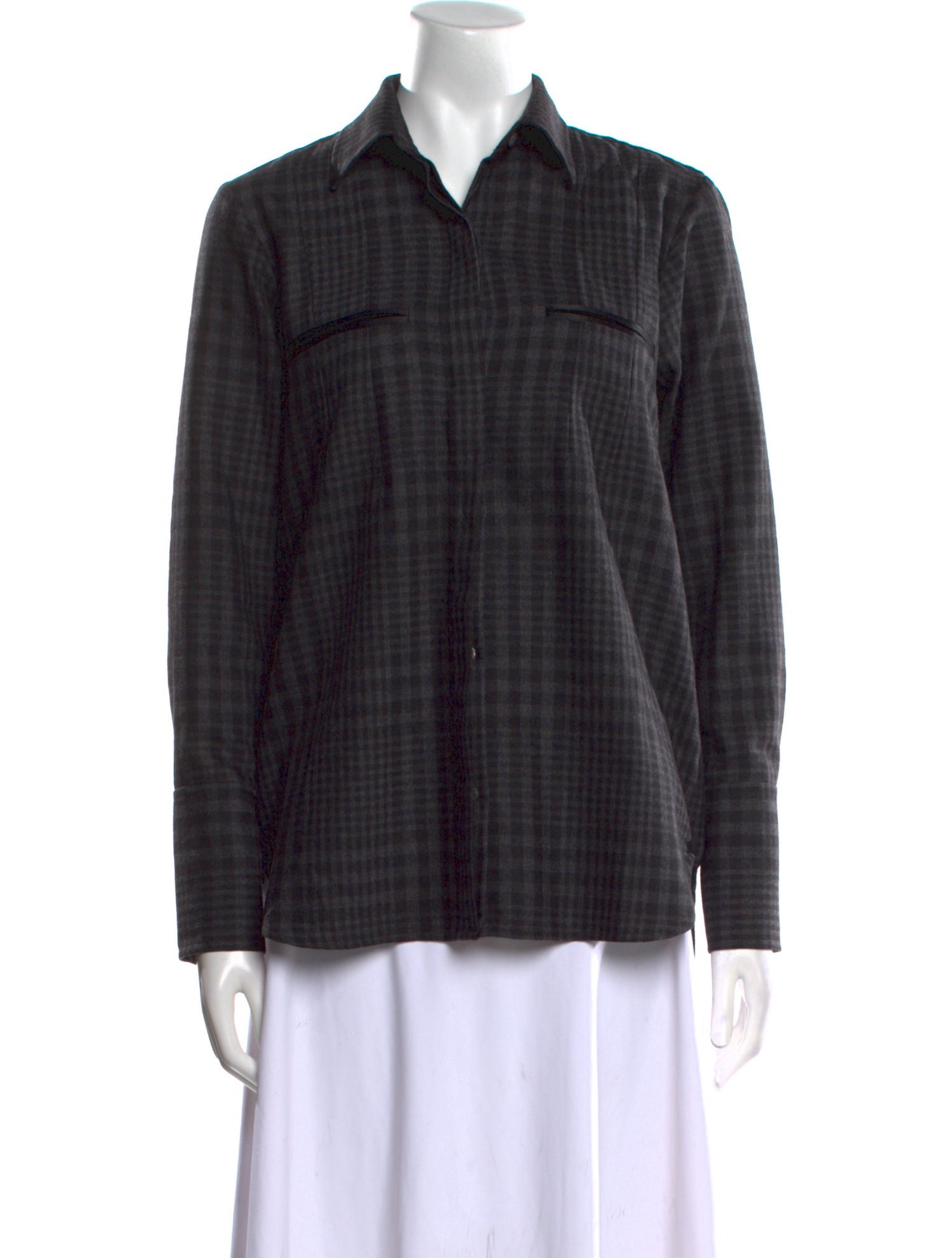 Adam Lippes Wool Plaid Print Button-Up Top