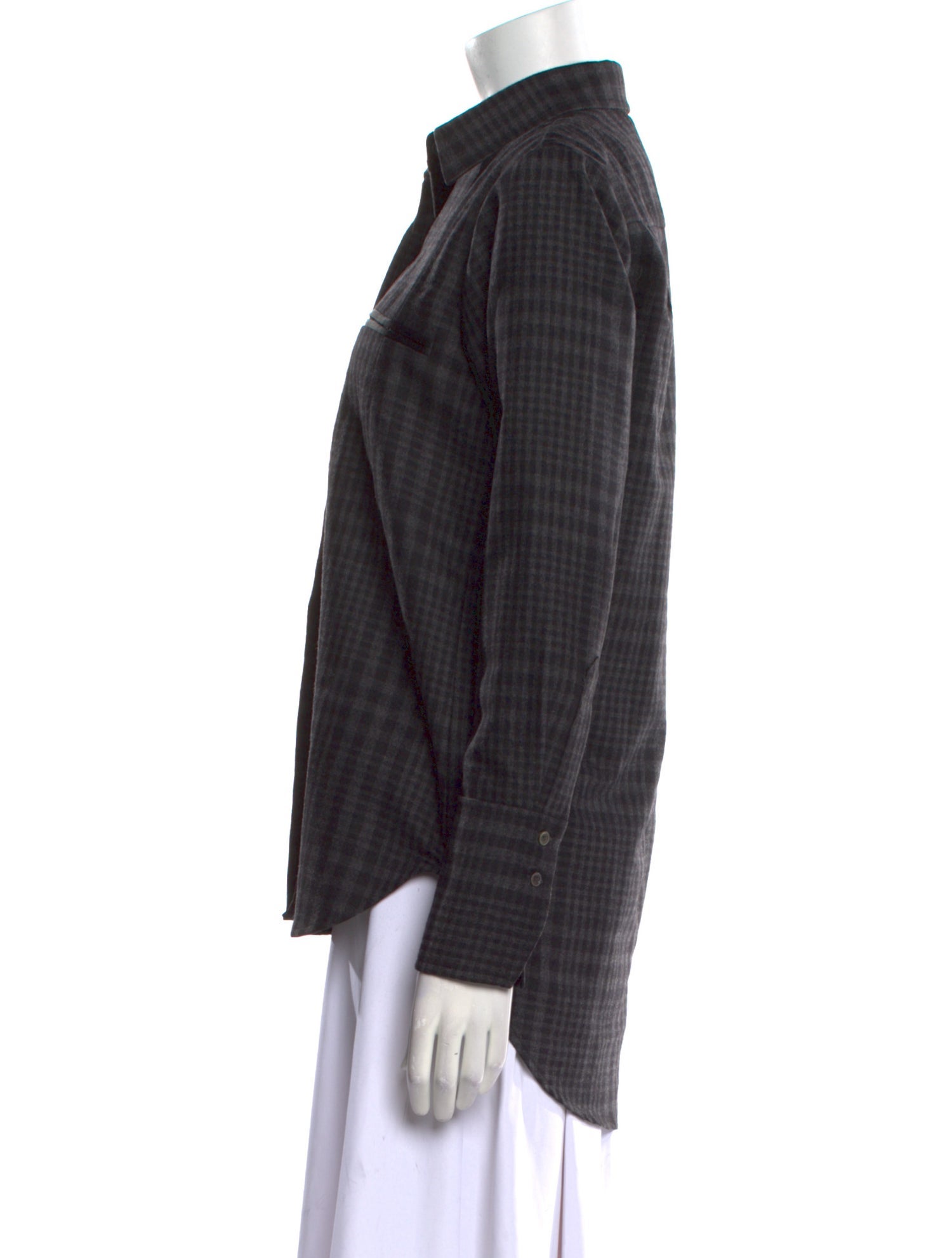 Adam Lippes Wool Plaid Print Button-Up Top