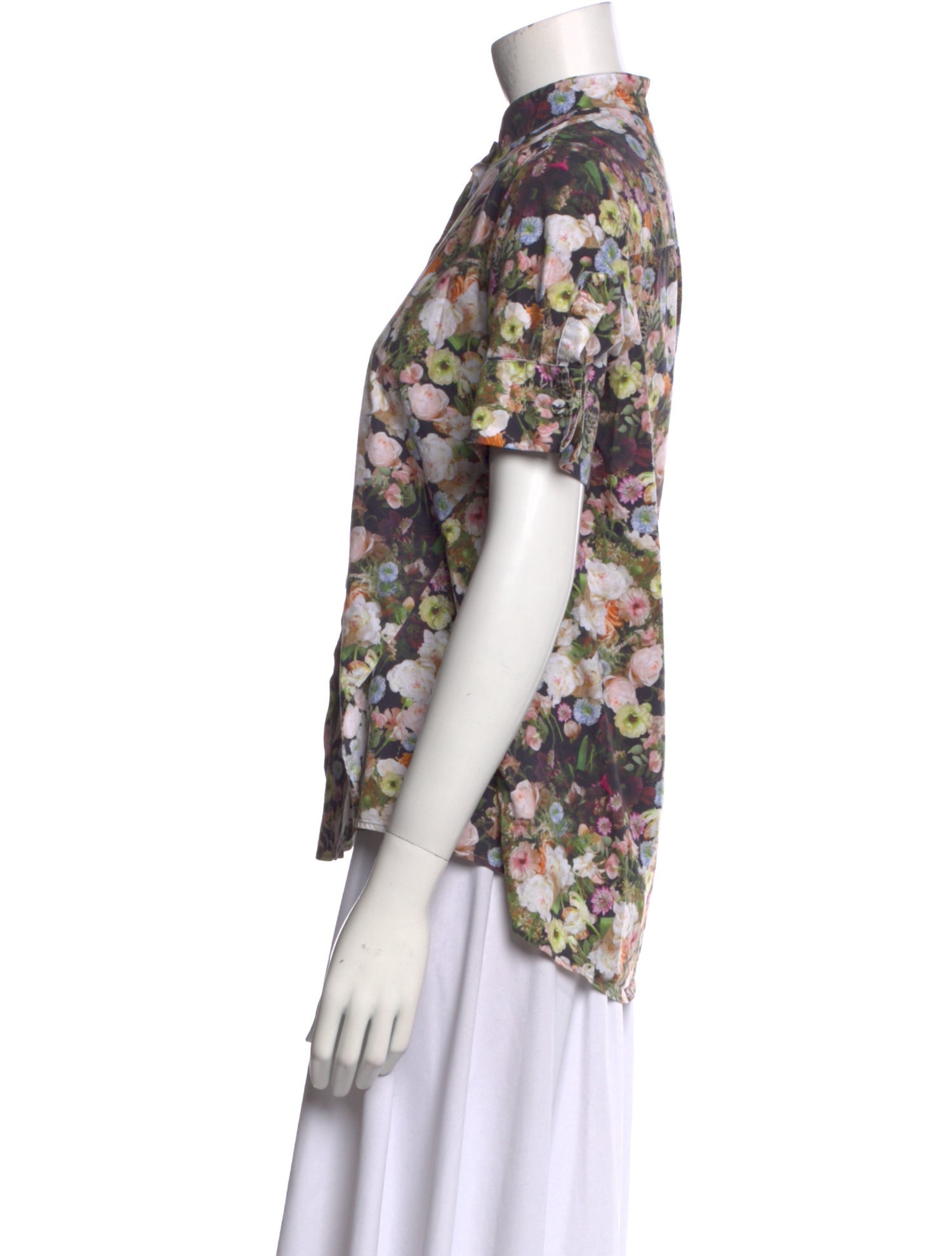 Adam Lippes Floral Print Mock Neck Button-Up Top