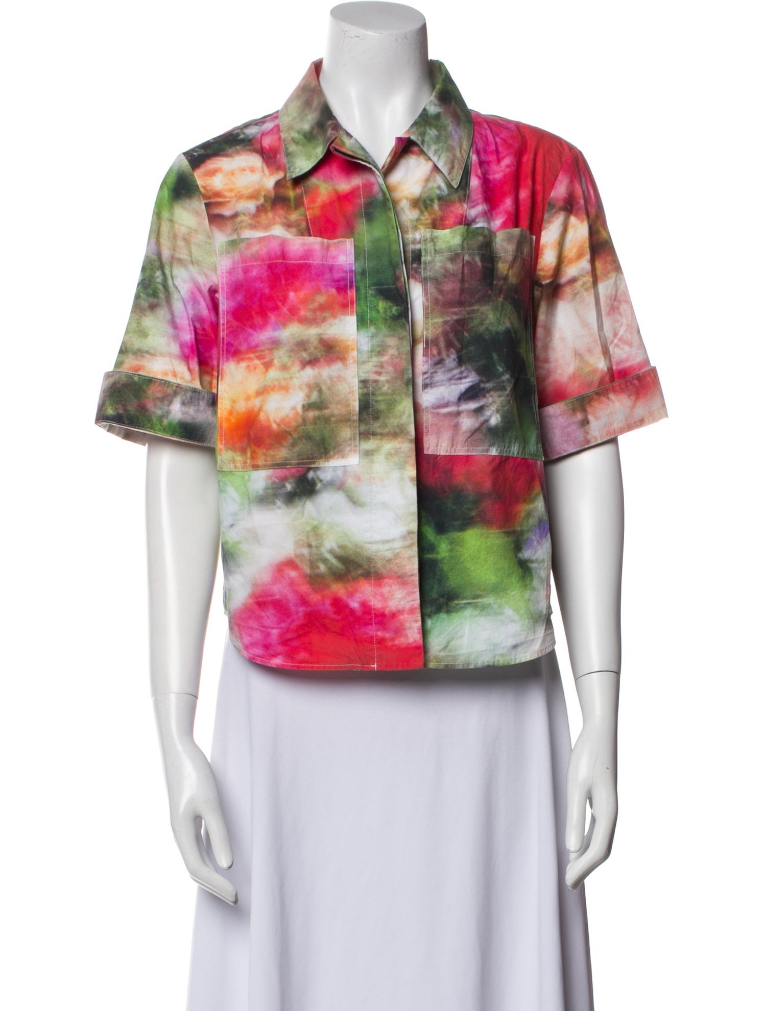 Adam Lippes Printed Short Sleeve Button-Up Top